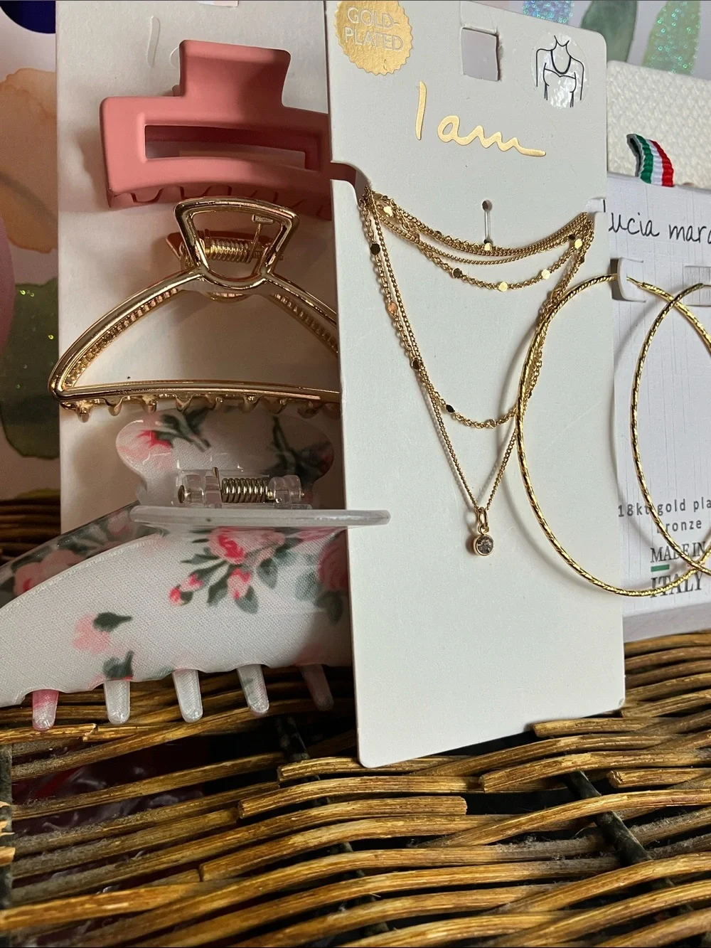 Lucia Mara & I am Gold-Plated Layered Necklace and Hoop Earring Set - Gold